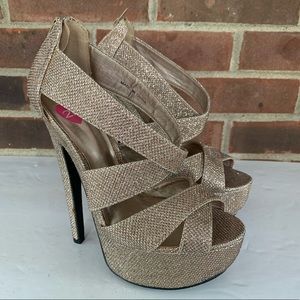 2b glitter platform strappy sandals 5" heel